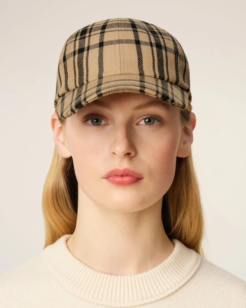Casquette Marron A Carreaux En Laine