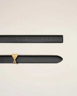 Ceinture Noire Boucle Ami De Coeur 25Mm En Cuir Glacé