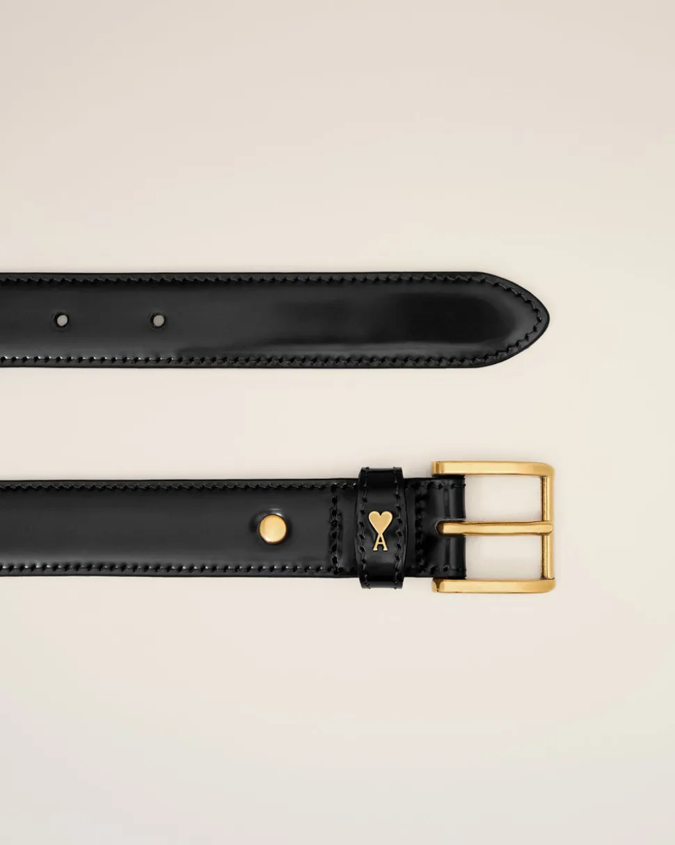 Ceinture Noire Paris Paris 25 Mm En Cuir Glacé