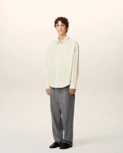 Chemise Beige Rayée En Coton