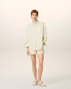 Chemise Beige Rayée En Coton