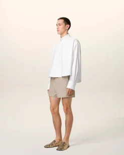 Chemise Blanche Cropped Oversize En Coton