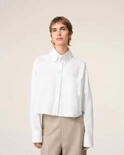Chemise Blanche Cropped Oversize En Coton