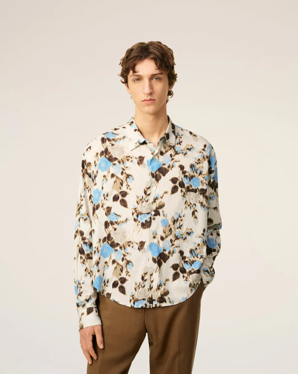 Chemise Bleue Boxy Bleue Imprimé Fleuris