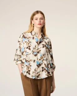 Chemise Bleue Boxy Bleue Imprimé Fleuris