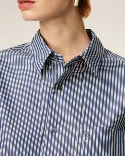 Chemise Bleue Boxy Embossée Rayée Ami de Coeur En Coton