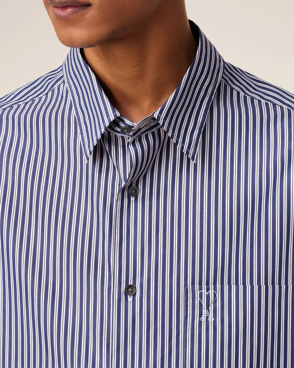 Chemise Bleue Boxy Embossée Rayée Ami de Coeur En Coton