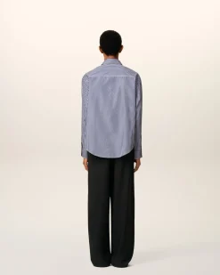 Chemise Bleue Boxy Embossée Rayée Ami de Coeur En Coton