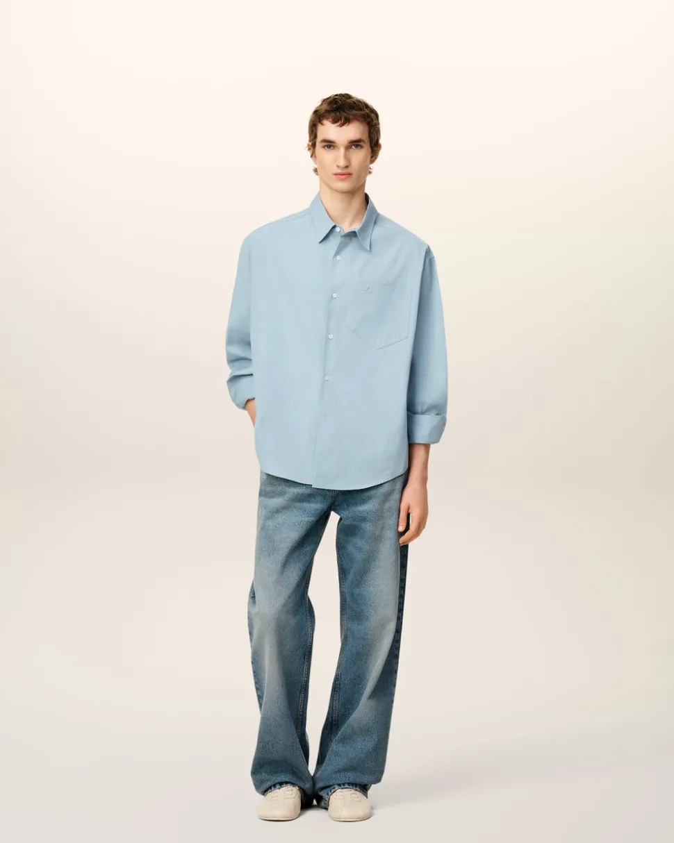 Chemise Bleue Boxy Embossée Ami de Coeur En Coton