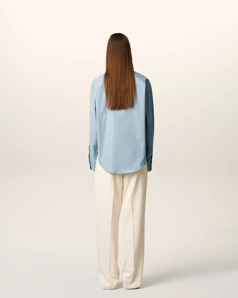 Chemise Bleue Boxy Embossée Ami de Coeur En Coton