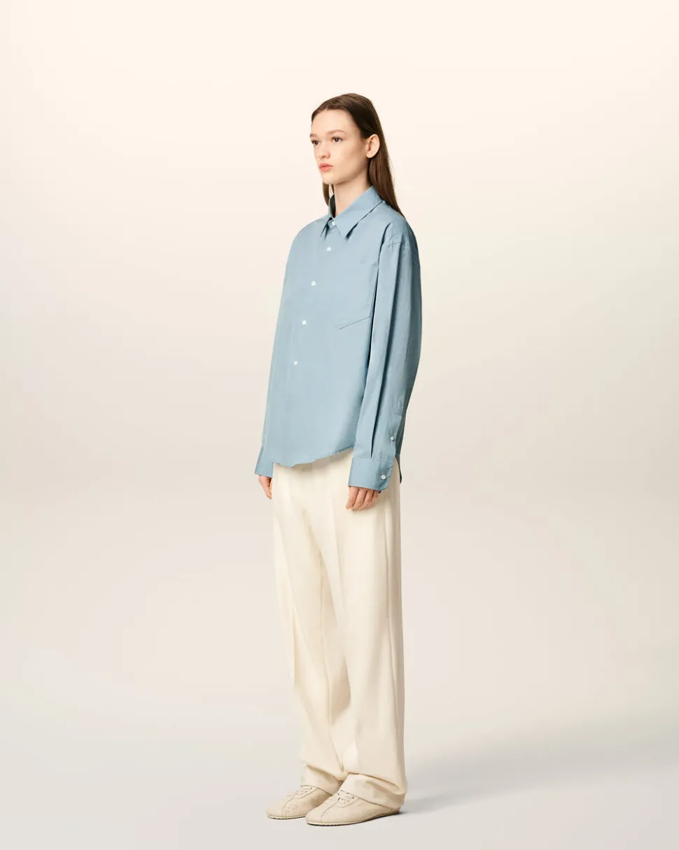 Chemise Bleue Boxy Embossée Ami de Coeur En Coton