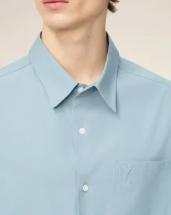 Chemise Bleue Boxy Embossée Ami de Coeur En Coton