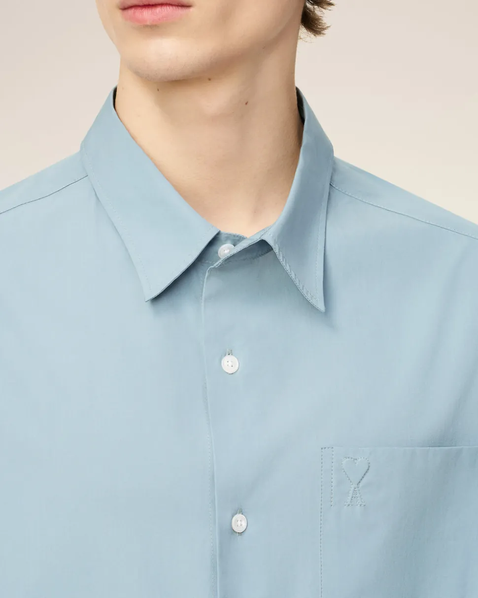 Chemise Bleue Boxy Embossée Ami de Coeur En Coton