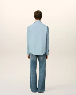 Chemise Bleue Boxy Embossée Ami de Coeur En Coton