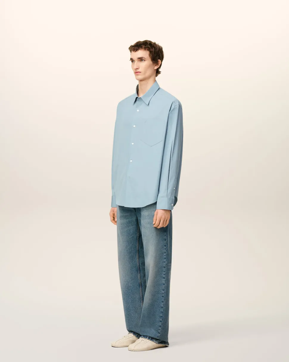 Chemise Bleue Boxy Embossée Ami de Coeur En Coton