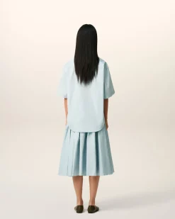 Chemise Bleue Boxy Manches Courtes En Taffetas