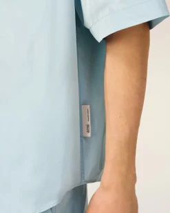 Chemise Bleue Boxy Manches Courtes En Taffetas