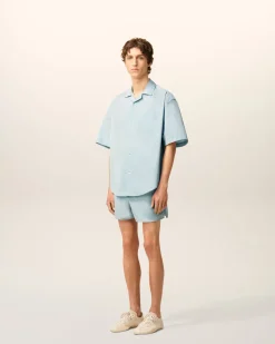 Chemise Bleue Boxy Manches Courtes En Taffetas