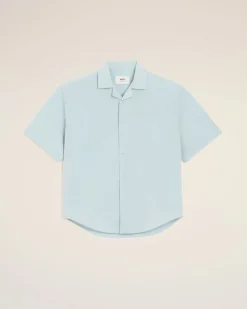 Chemise Bleue Boxy Manches Courtes En Taffetas