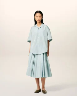 Chemise Bleue Boxy Manches Courtes En Taffetas