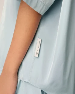 Chemise Bleue Boxy Manches Courtes En Taffetas