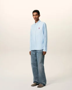 Chemise Bleue Col Boutonné Ami De Coeur En Coton