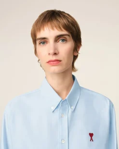 Chemise Bleue Col Boutonné Ami De Coeur En Coton