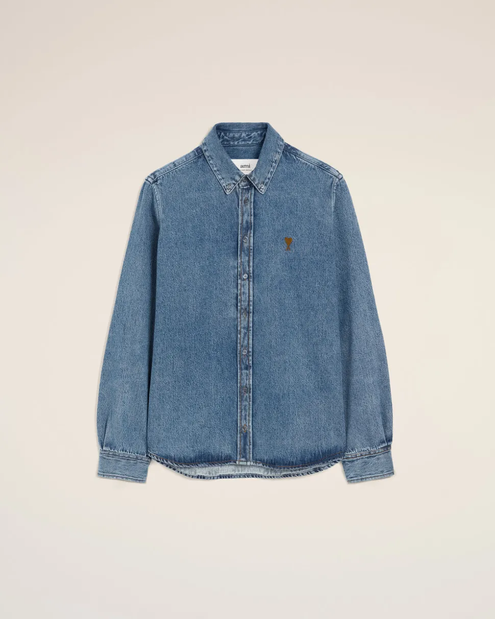 Chemise Bleue Col Boutonné Ami De Coeur En Coton