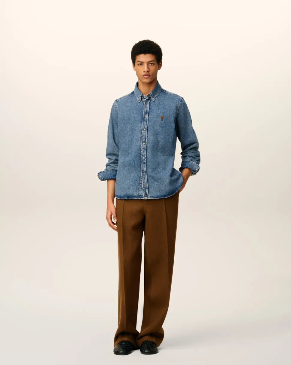 Chemise Bleue Col Boutonné Ami De Coeur En Coton