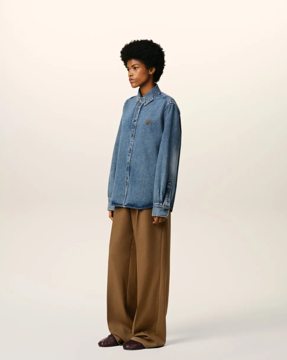 Chemise Bleue Col Boutonné Ami De Coeur En Coton