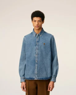 Chemise Bleue Col Boutonné Ami De Coeur En Coton