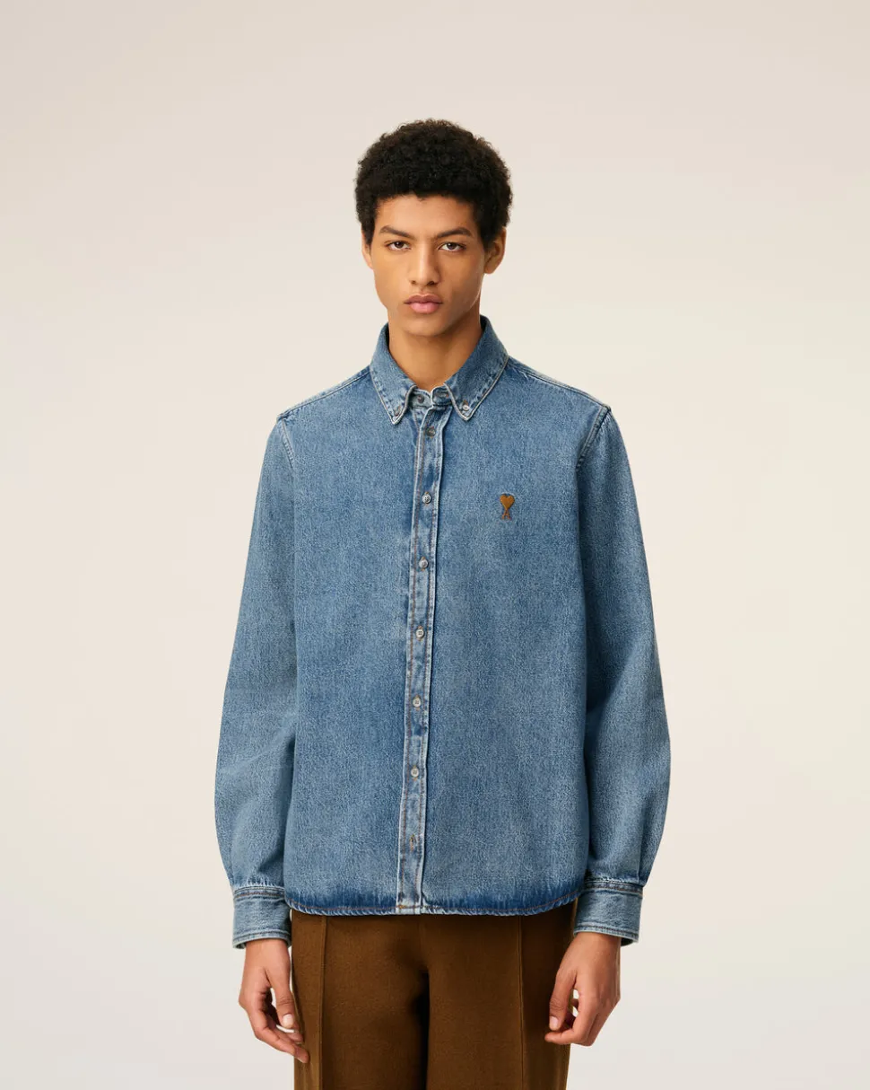 Chemise Bleue Col Boutonné Ami De Coeur En Coton