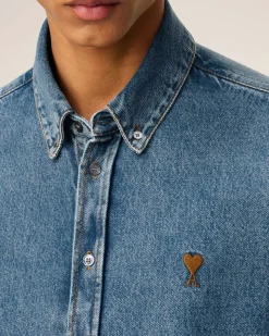 Chemise Bleue Col Boutonné Ami De Coeur En Coton