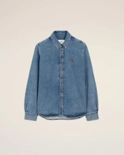 Chemise Bleue Col Boutonné Ami De Coeur En Coton