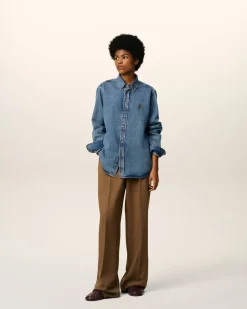 Chemise Bleue Col Boutonné Ami De Coeur En Coton