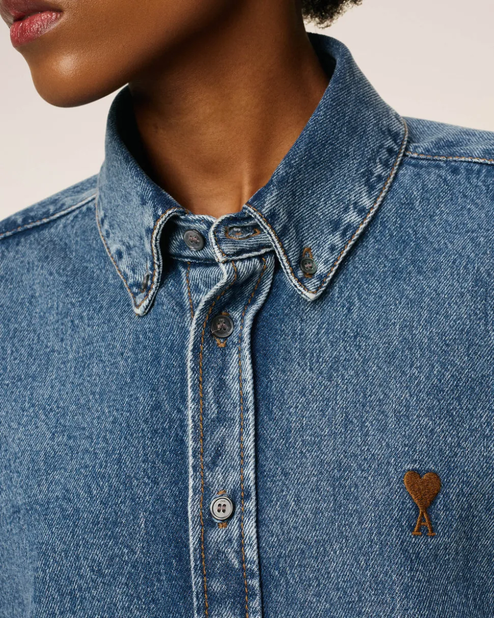 Chemise Bleue Col Boutonné Ami De Coeur En Coton