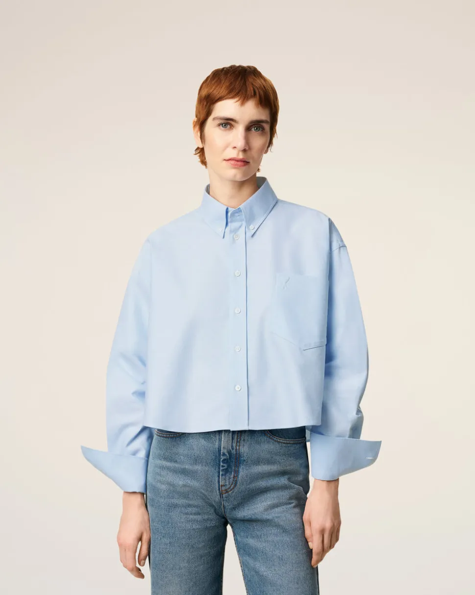 Chemise Bleue Croppée Oversize Ami De Coeur En Coton