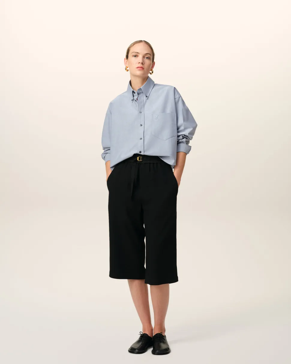 Chemise Bleue Cropped Oversize Col Boutonné En Coton