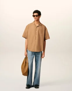 Chemise Marron Boxy Courtes En Taffetass