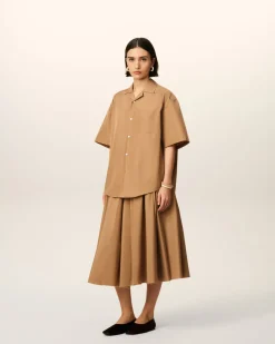Chemise Marron Boxy Courtes En Taffetass