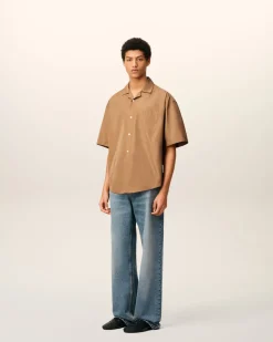 Chemise Marron Boxy Courtes En Taffetass