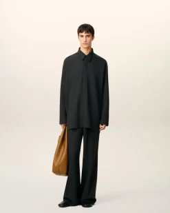 Chemise Noire Longue Oversize En Laine