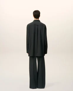 Chemise Noire Longue Oversize En Laine