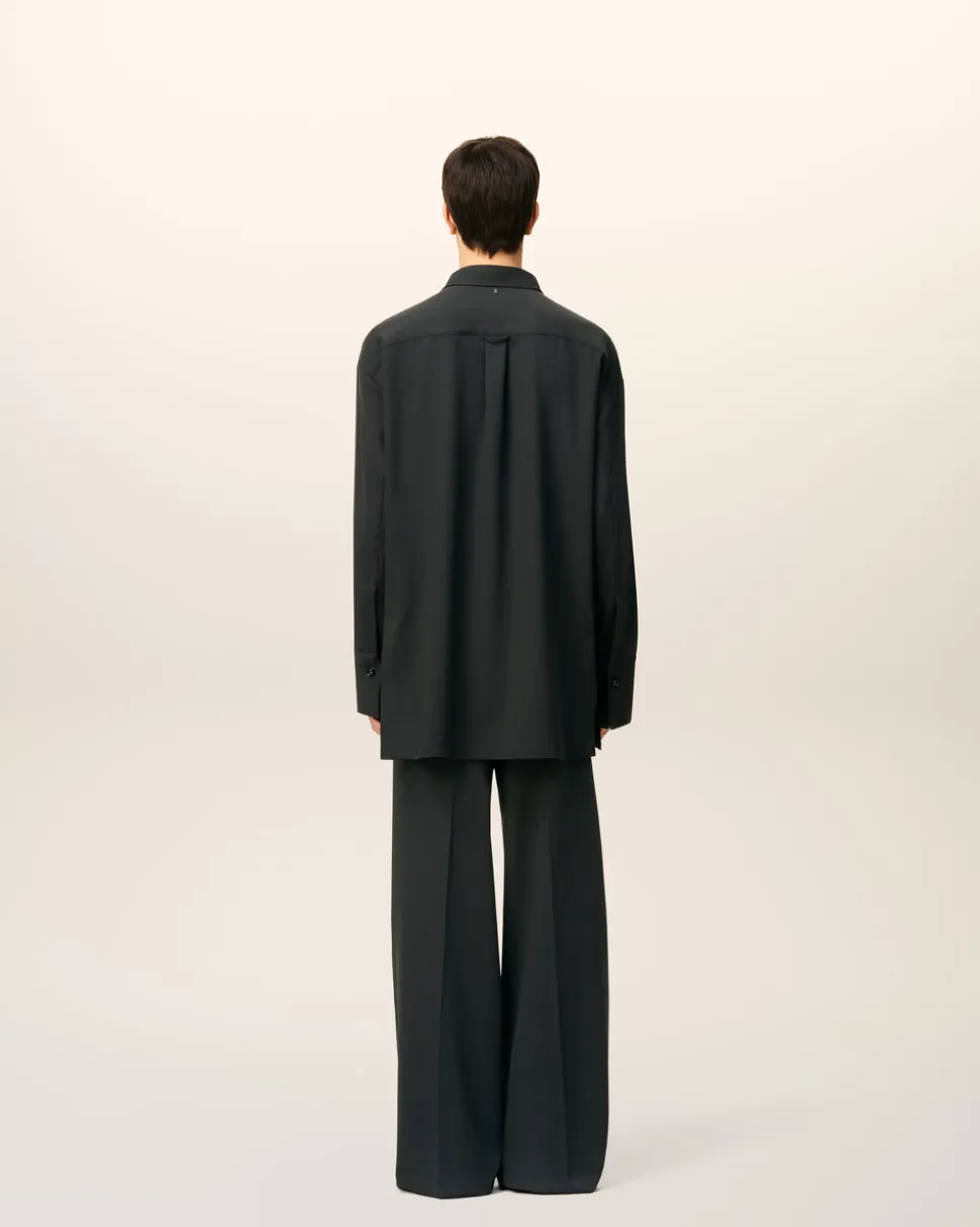 Chemise Noire Longue Oversize En Laine