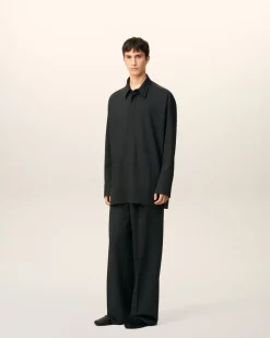 Chemise Noire Longue Oversize En Laine