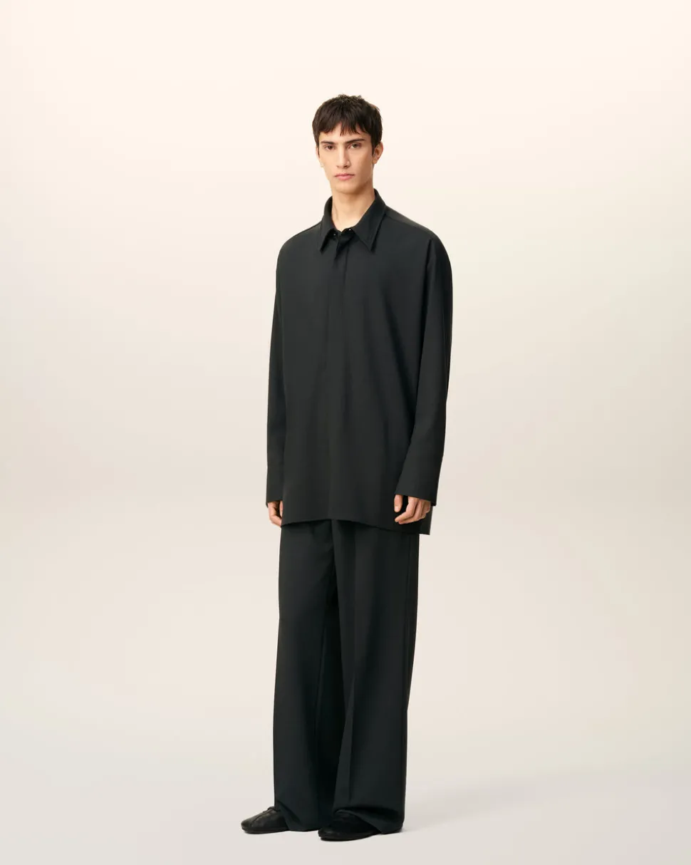 Chemise Noire Longue Oversize En Laine