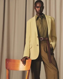 Chemise Verte Longue Oversize Avec Fentes En Laine