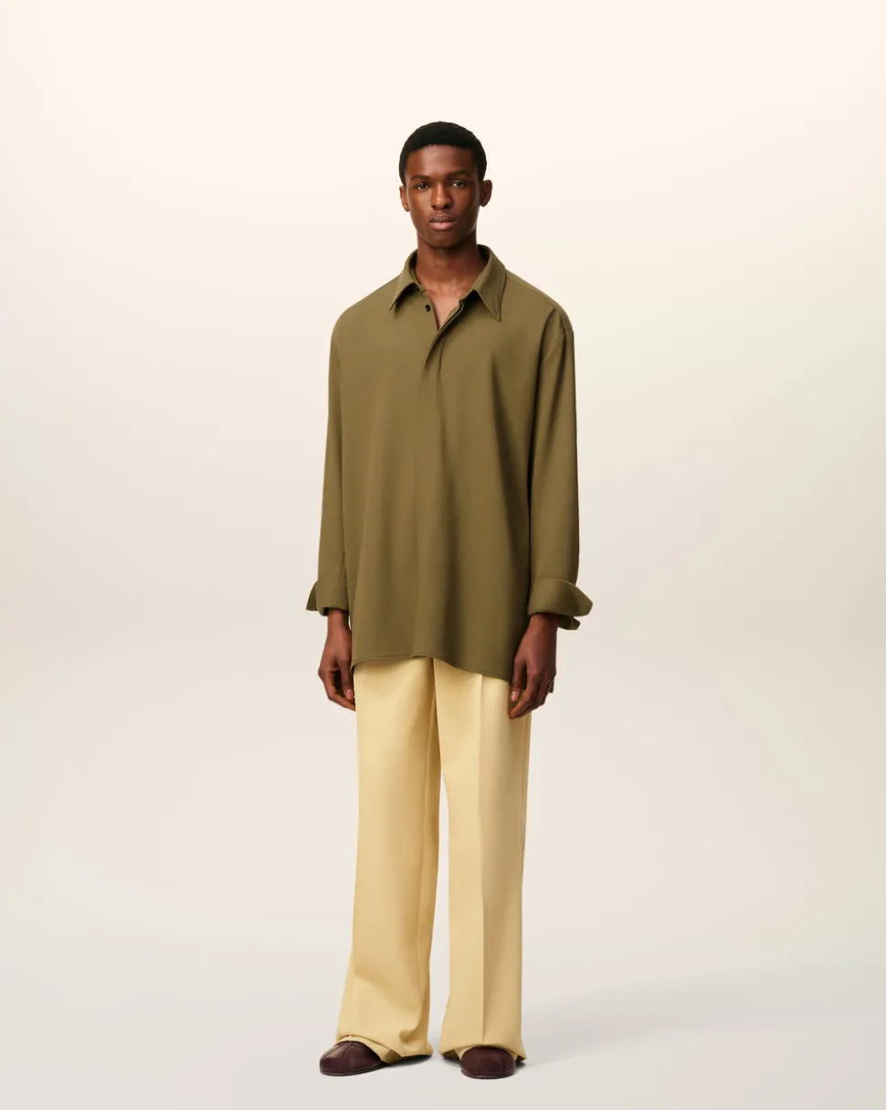 Chemise Verte Longue Oversize En Laine