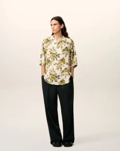 Chemise Verte Manches Courtes Imprimé Fleurs