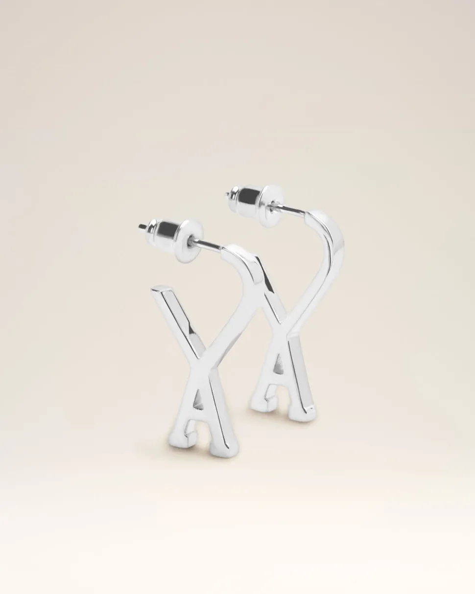 Créoles Argentées Petites Ami De Coeur En Laiton